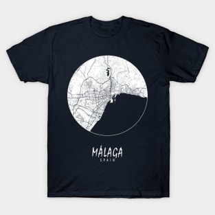Malaga, Spain City Map - Full Moon T-Shirt